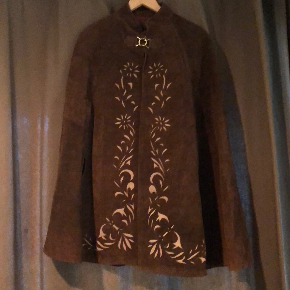 Vintage stamped leather poncho cape